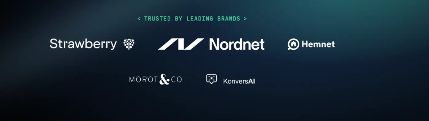 Varumärken som använder Vercite: Strawberry, Nordnet, Hemnet, Morot & Co och KonversAI
